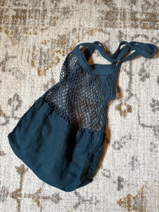 Anthropologie Handbags - Anthropologie Blue Cotton Linen Manhattan Market Tote Bag